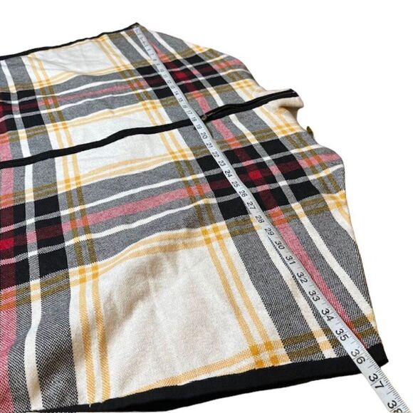 NWOT Nicole Miller Zip Front Poncho Cape Plaid Black Red Yellow Oversized S/M - Picture 9 of 14